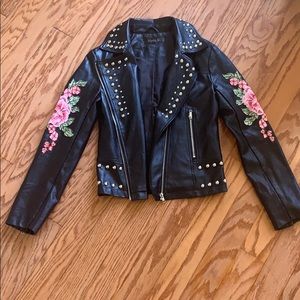 Faux leather embroidered jacket